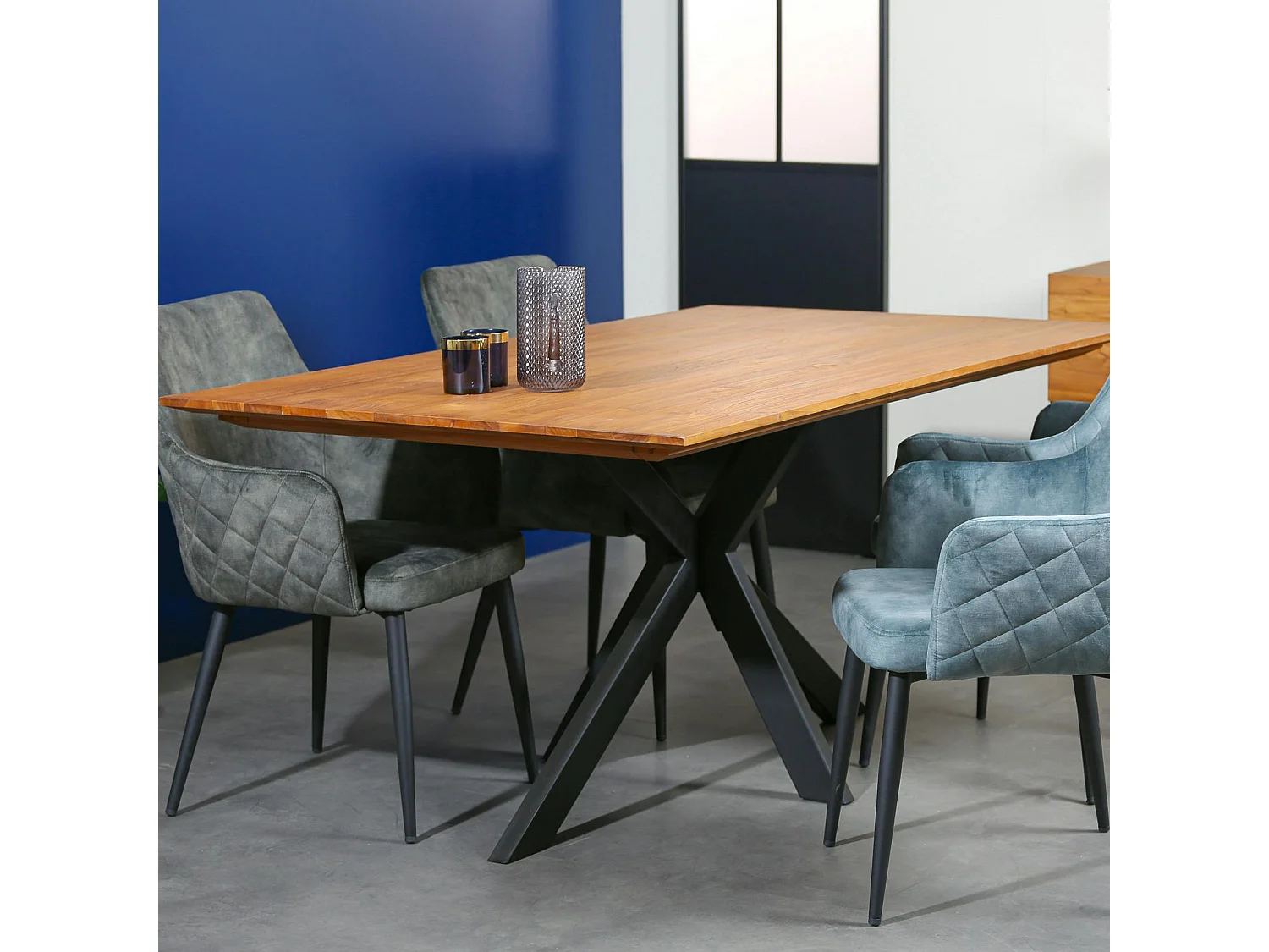 Table pied central bois recyclé teck 180 cm BARBADE