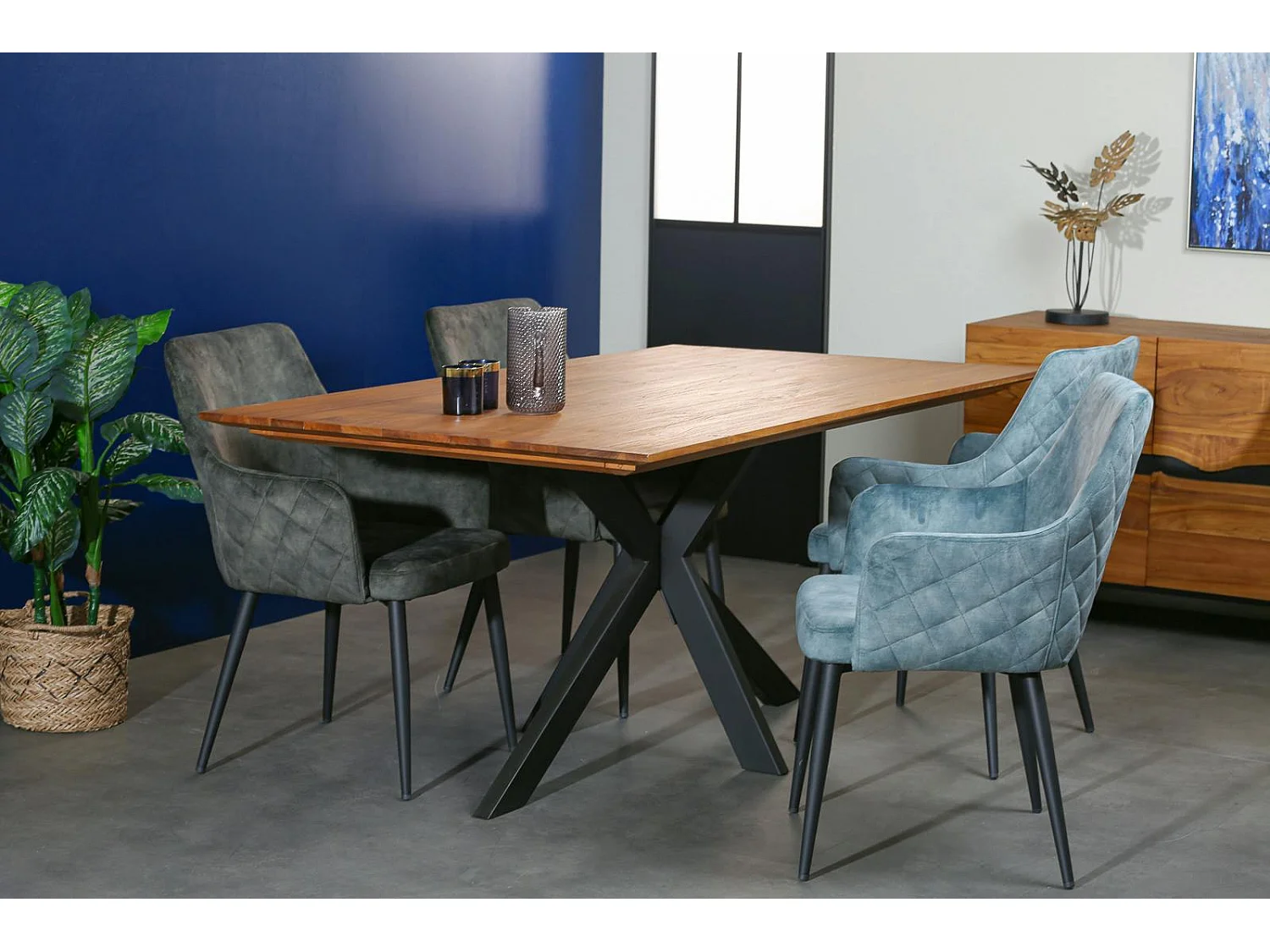 Table pied central bois recyclé teck 180 cm BARBADE