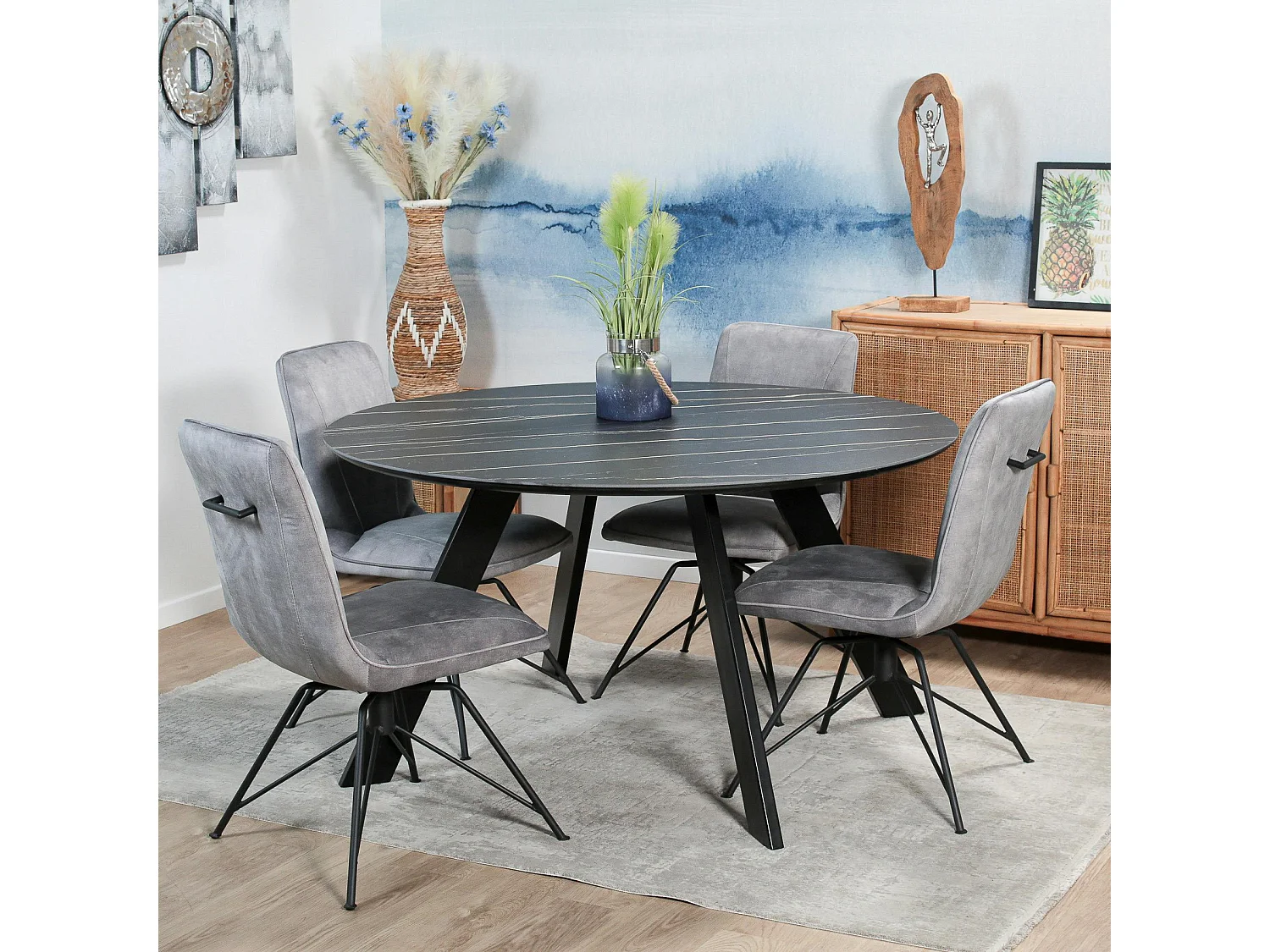 Table à manger en céramique noire mate forme ronde 140 cm BERGAME