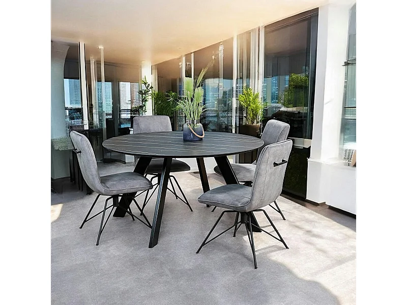 Table à manger en céramique noire mate forme ronde 140 cm BERGAME