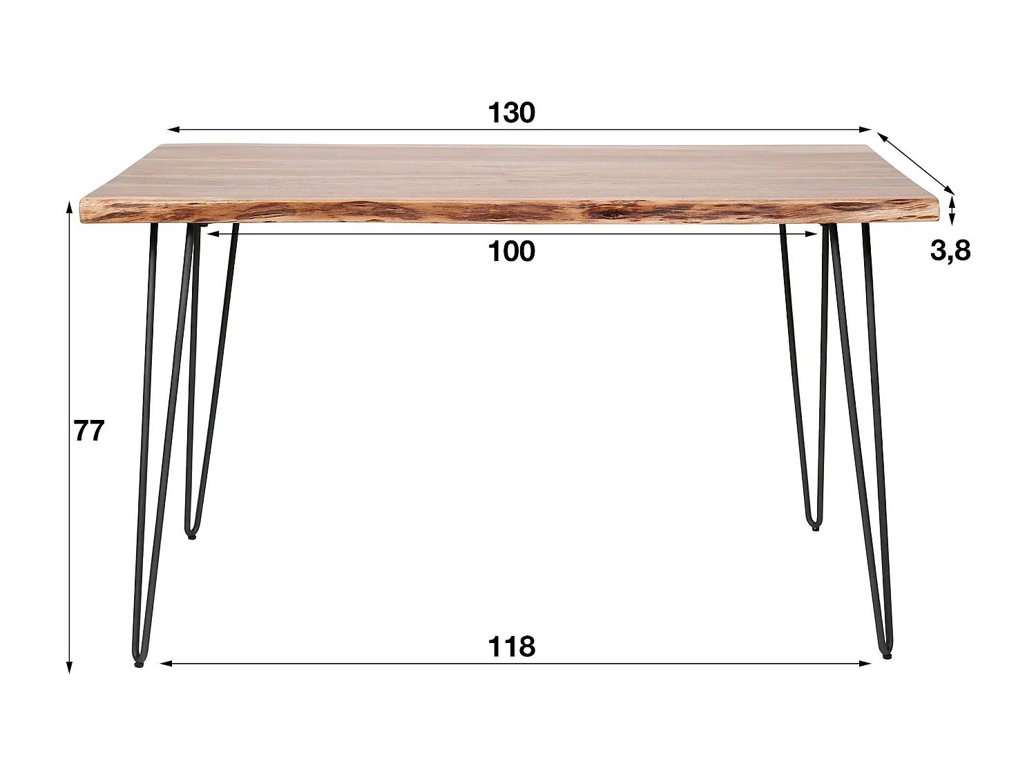 Table à manger bois d'acacia bordure naturelle 130 cm MELBOURNE