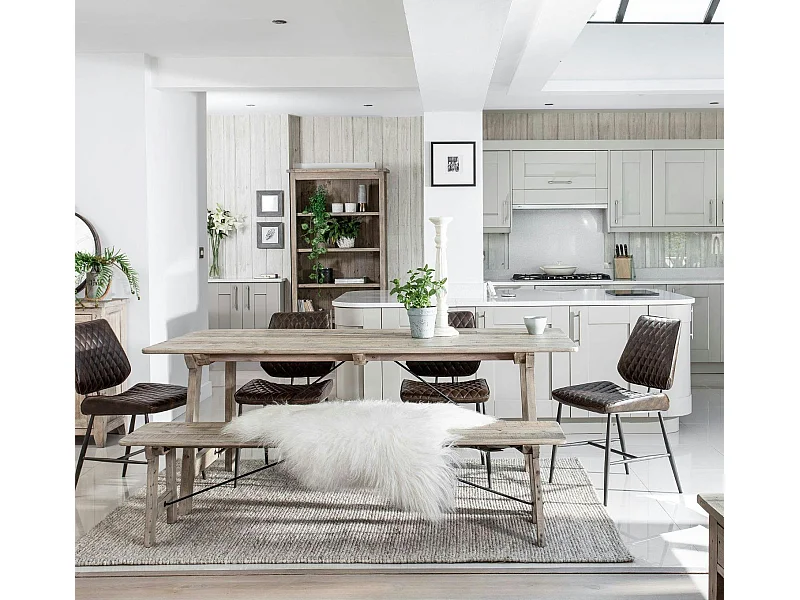 Table à manger en bois recyclé clair tréteaux 200 cm SALERNE