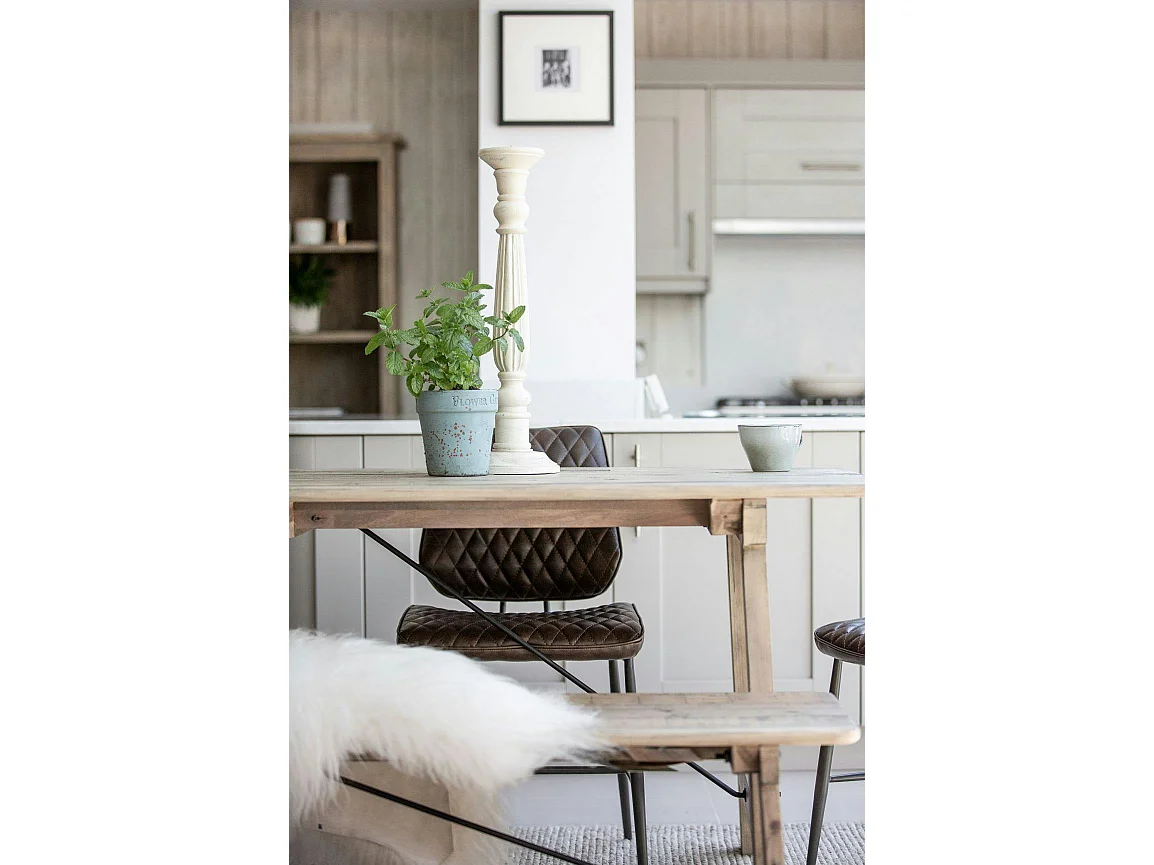 Table à manger en bois recyclé clair tréteaux 200 cm SALERNE