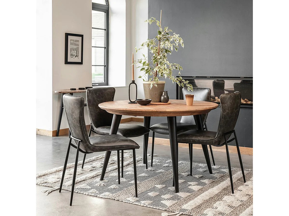 Table ronde en bois recyclé FSC motif chevron 120 cm FAGA