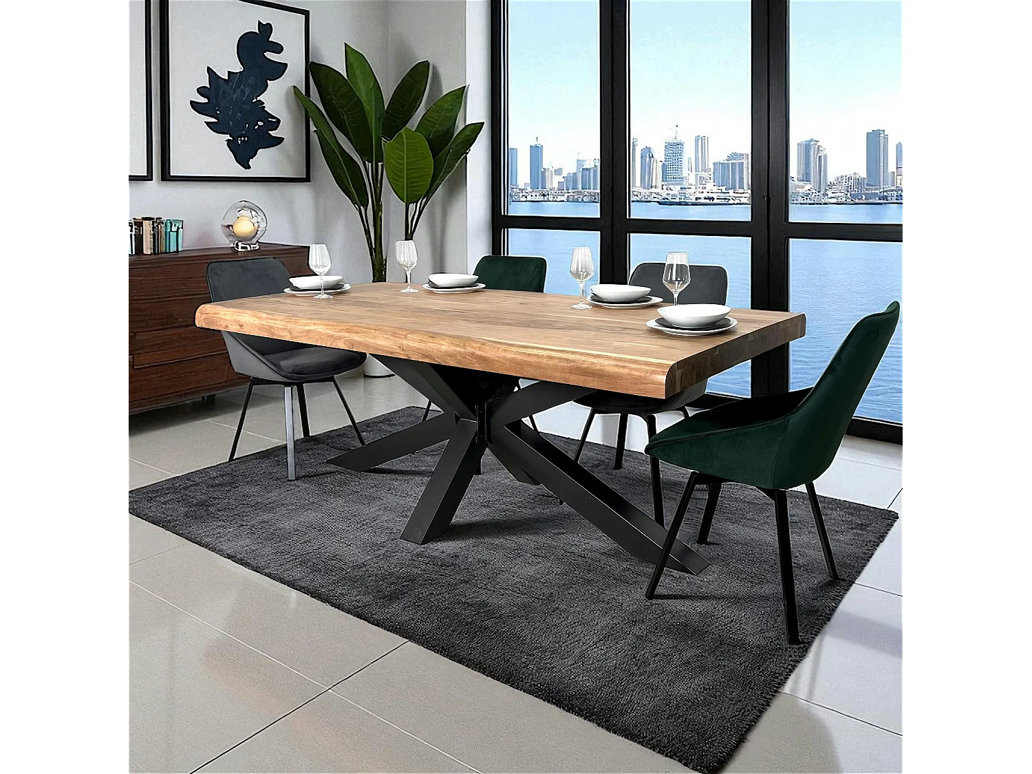 Table salle à manger bois massif pied mikado 200 cm MELBOURNE