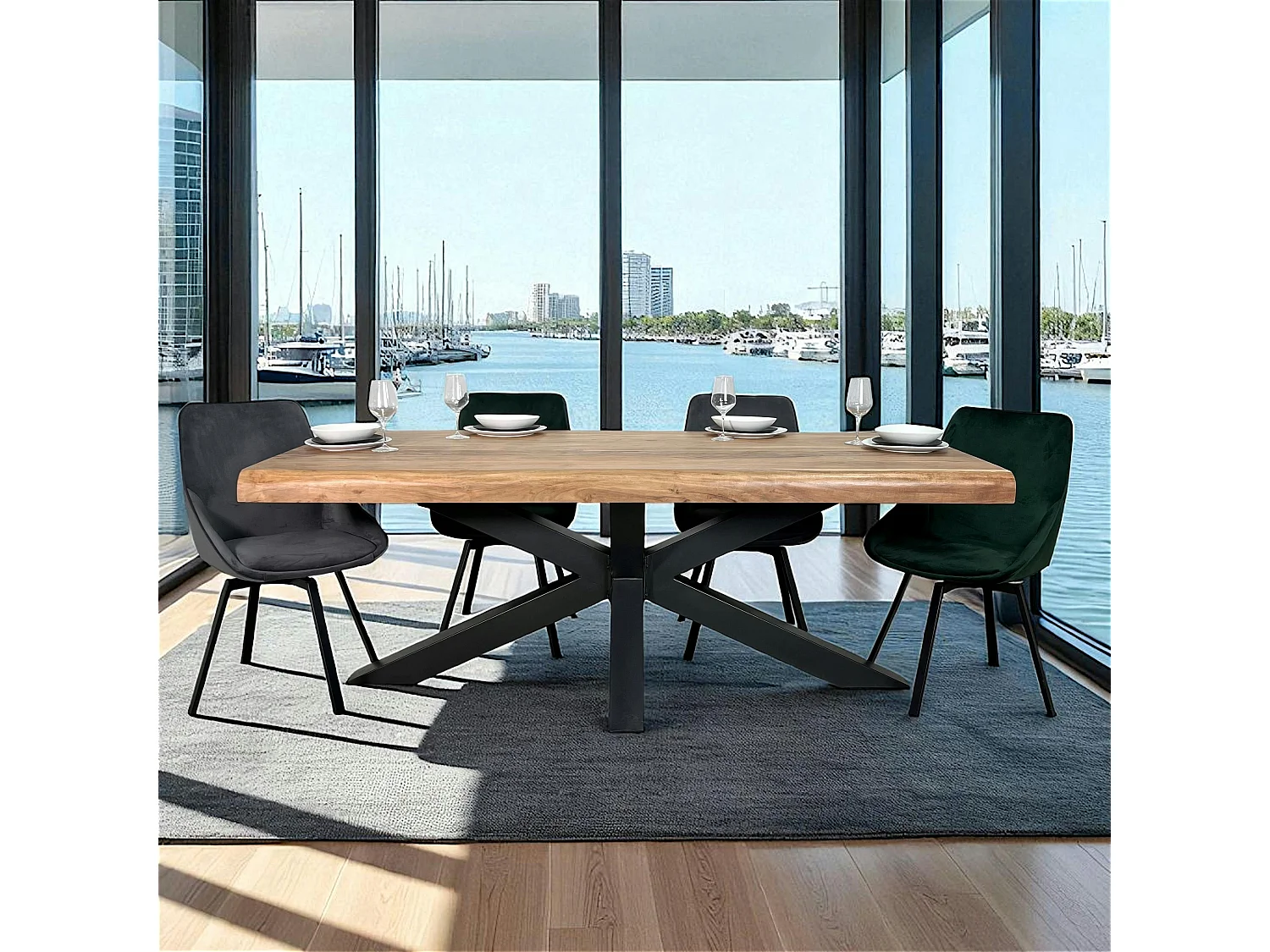 Table salle à manger bois massif pied mikado 200 cm MELBOURNE