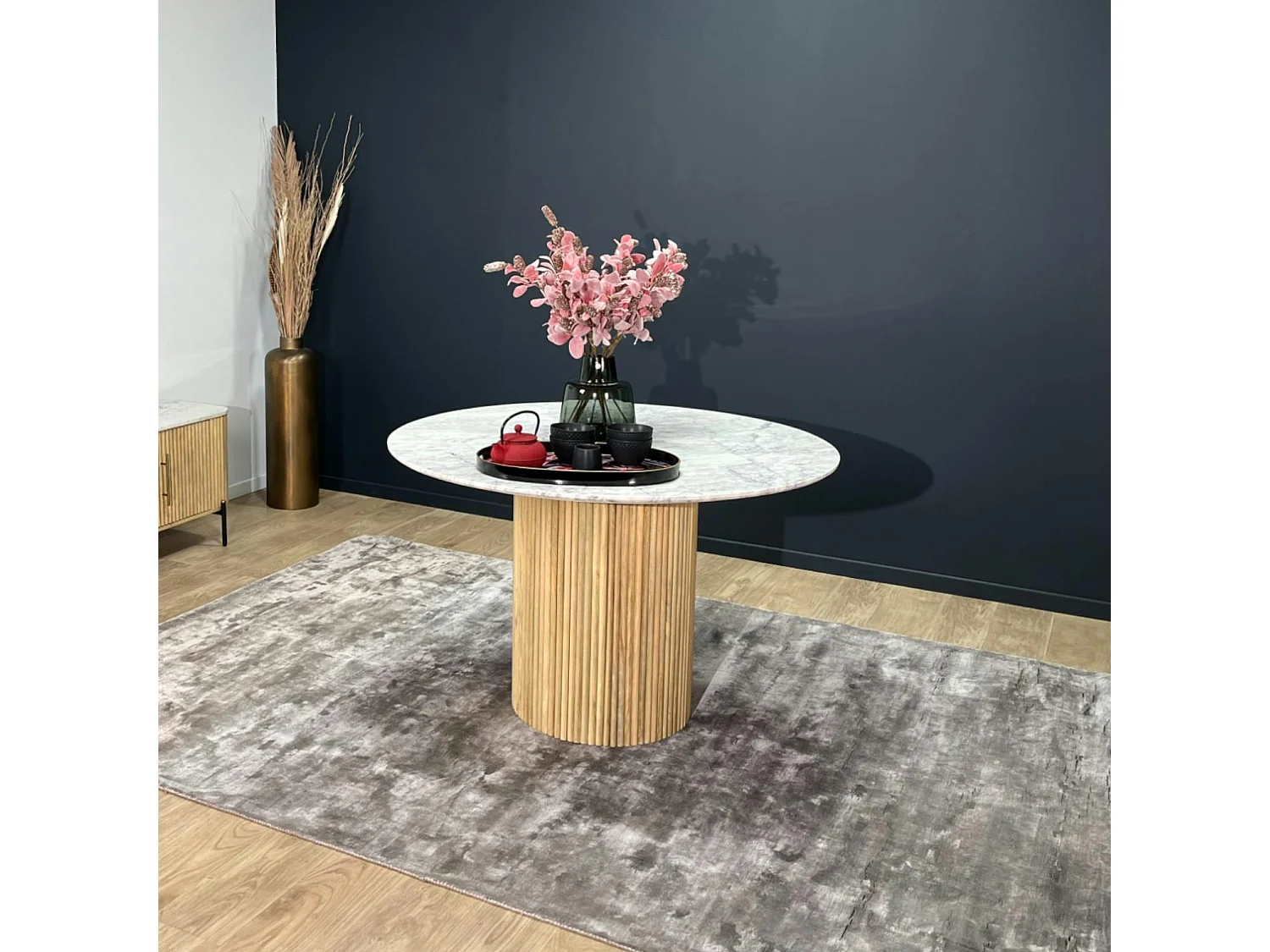 Table ronde marbre et bois D 120 cm MASSA