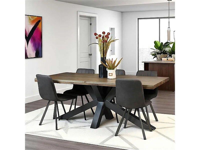 Table pied central bois de chêne et métal 200 cm HUDSON