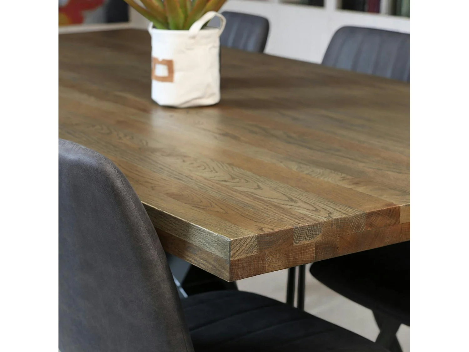 Table pied central bois de chêne et métal 200 cm HUDSON