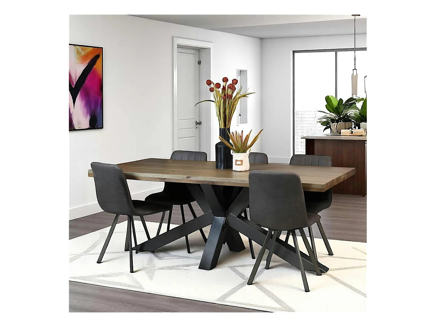 Table pied central bois de chêne et métal 200 cm HUDSON