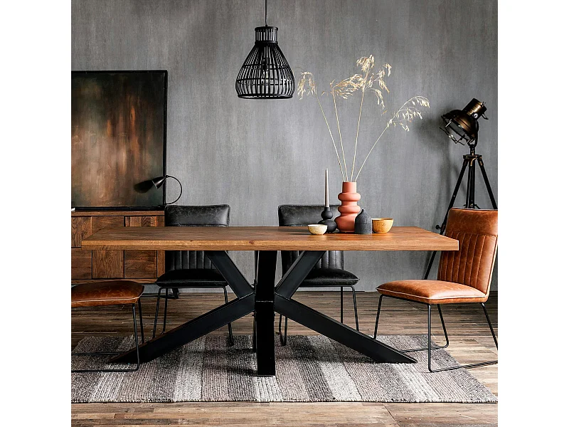Table salle à manger bois métal pied croisé 200 cm OKA