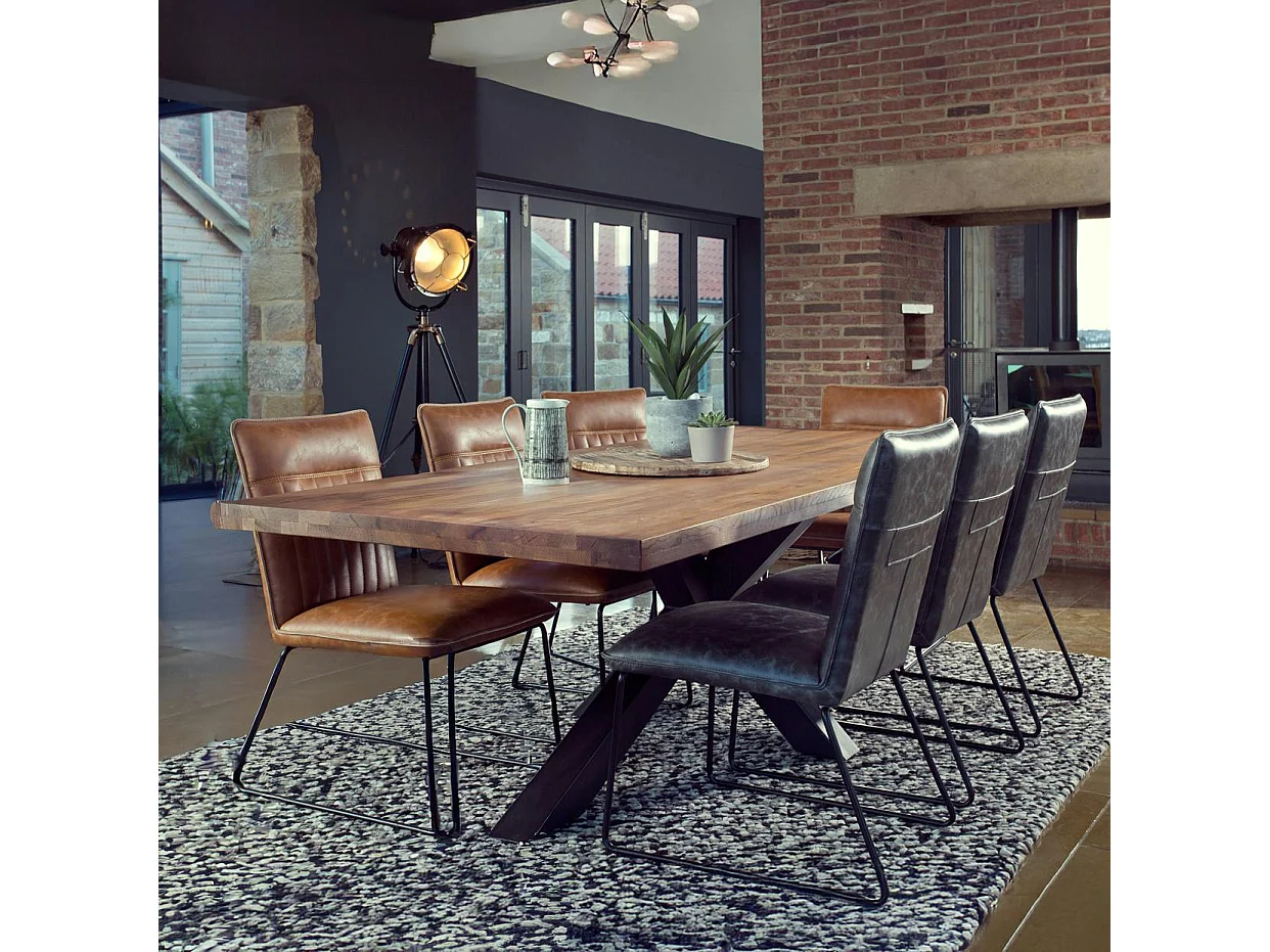 Table salle à manger bois métal pied croisé 200 cm OKA