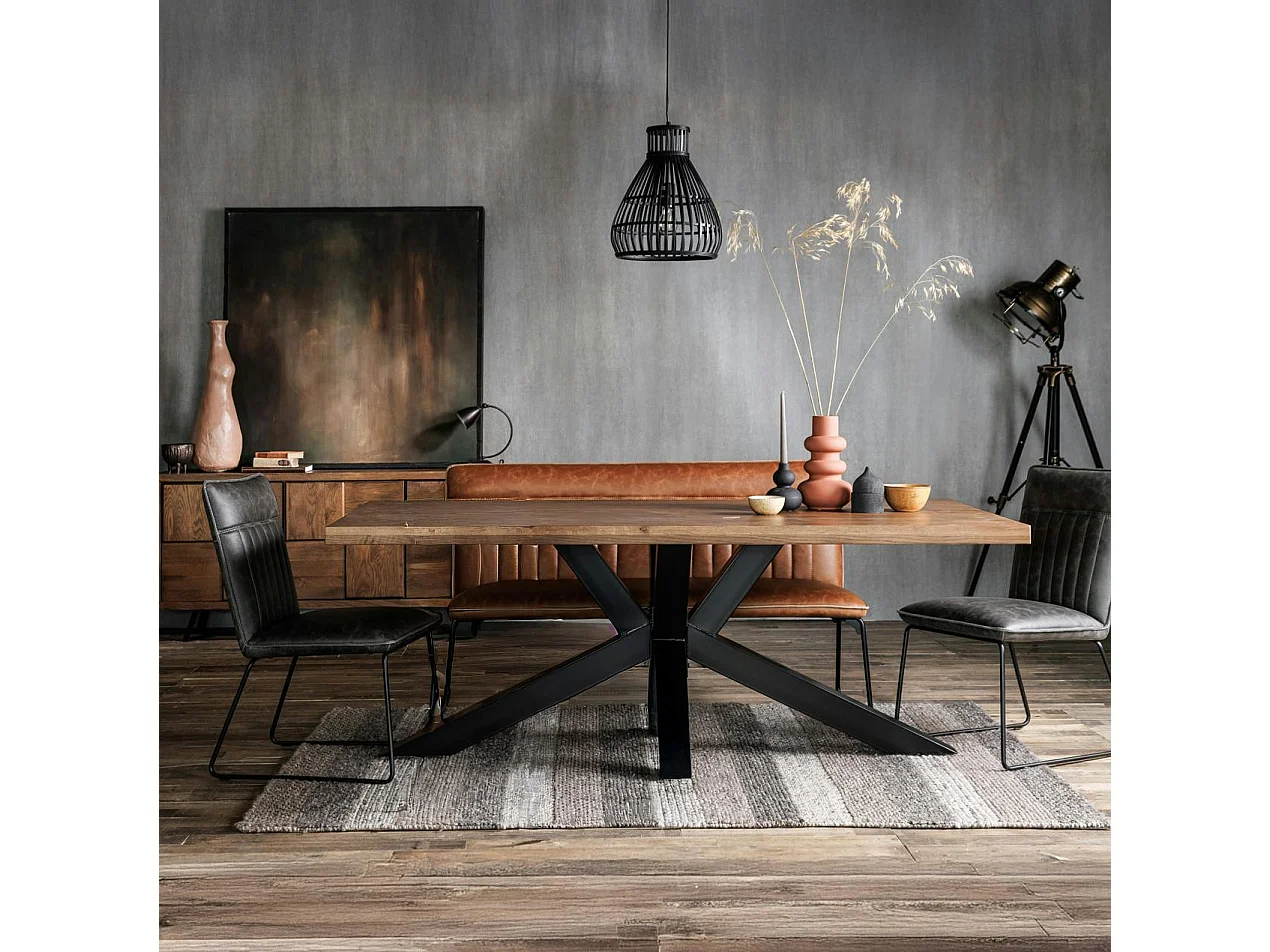 Table salle à manger bois métal pied croisé 200 cm OKA