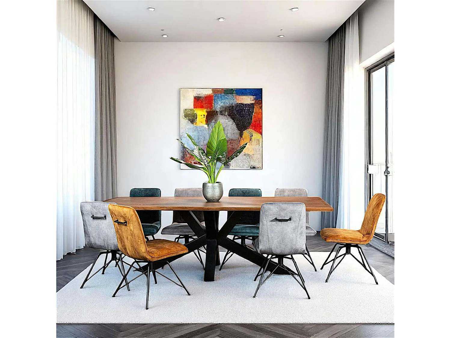 Table à manger en bois de chêne bordures naturelles 240 cm OKA