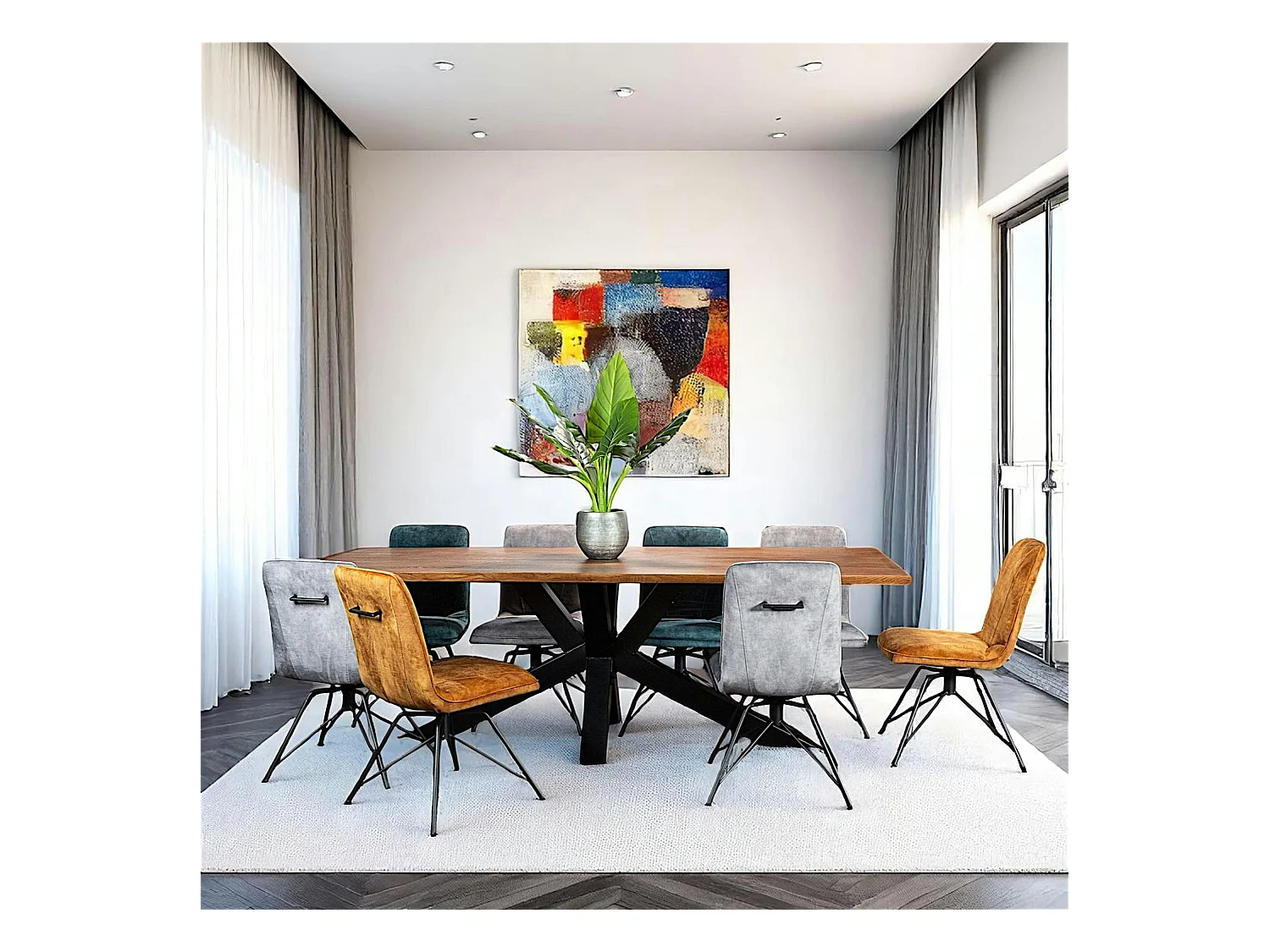 Table à manger en bois de chêne bordures naturelles 240 cm OKA