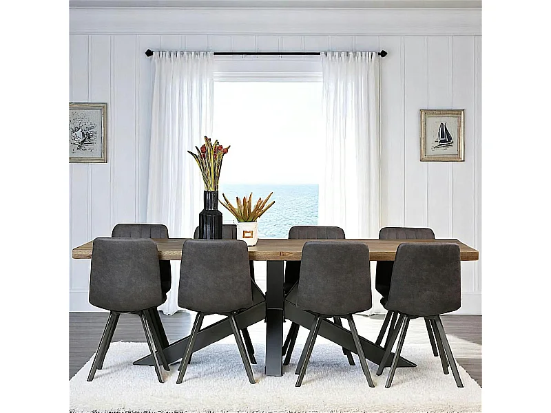 Table pied central bois de chêne et métal 240 cm HUDSON