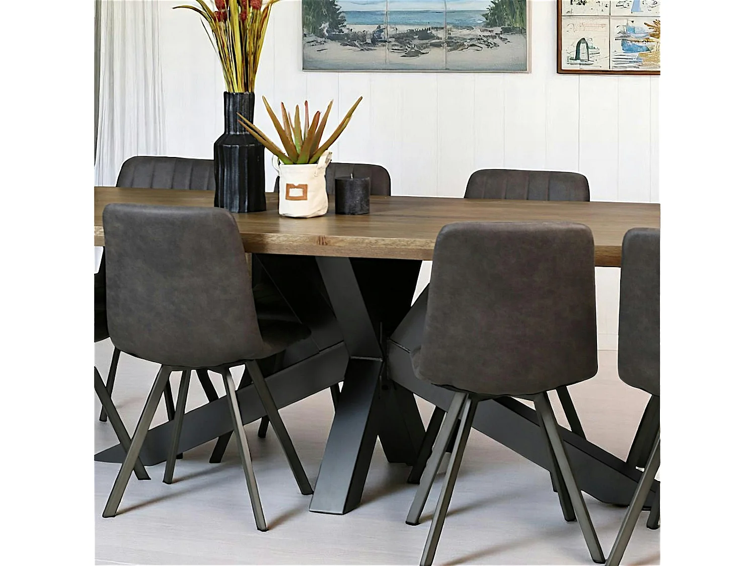 Table pied central bois de chêne et métal 240 cm HUDSON