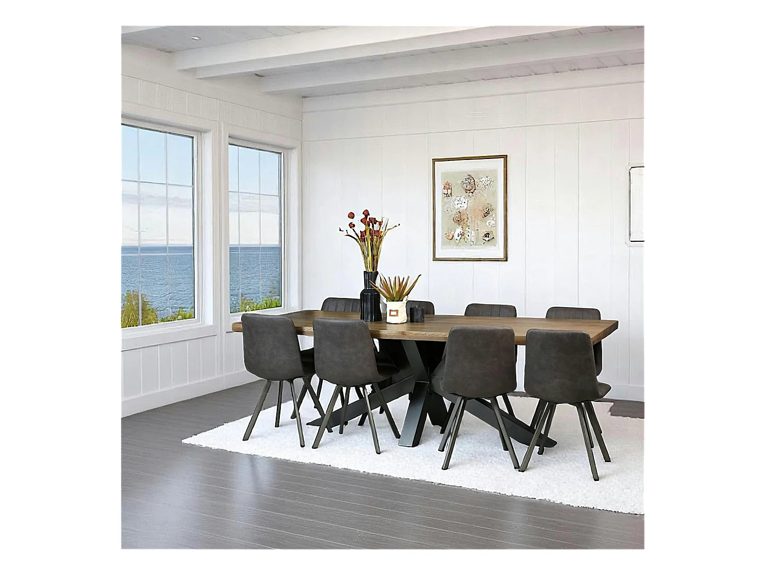 Table pied central bois de chêne et métal 240 cm HUDSON