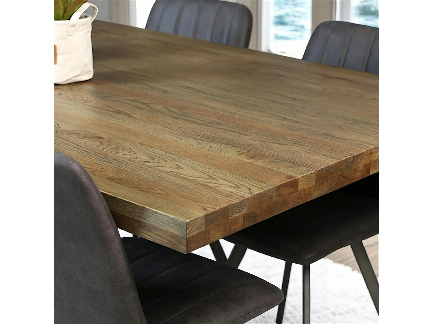 Table pied central bois de chêne et métal 240 cm HUDSON