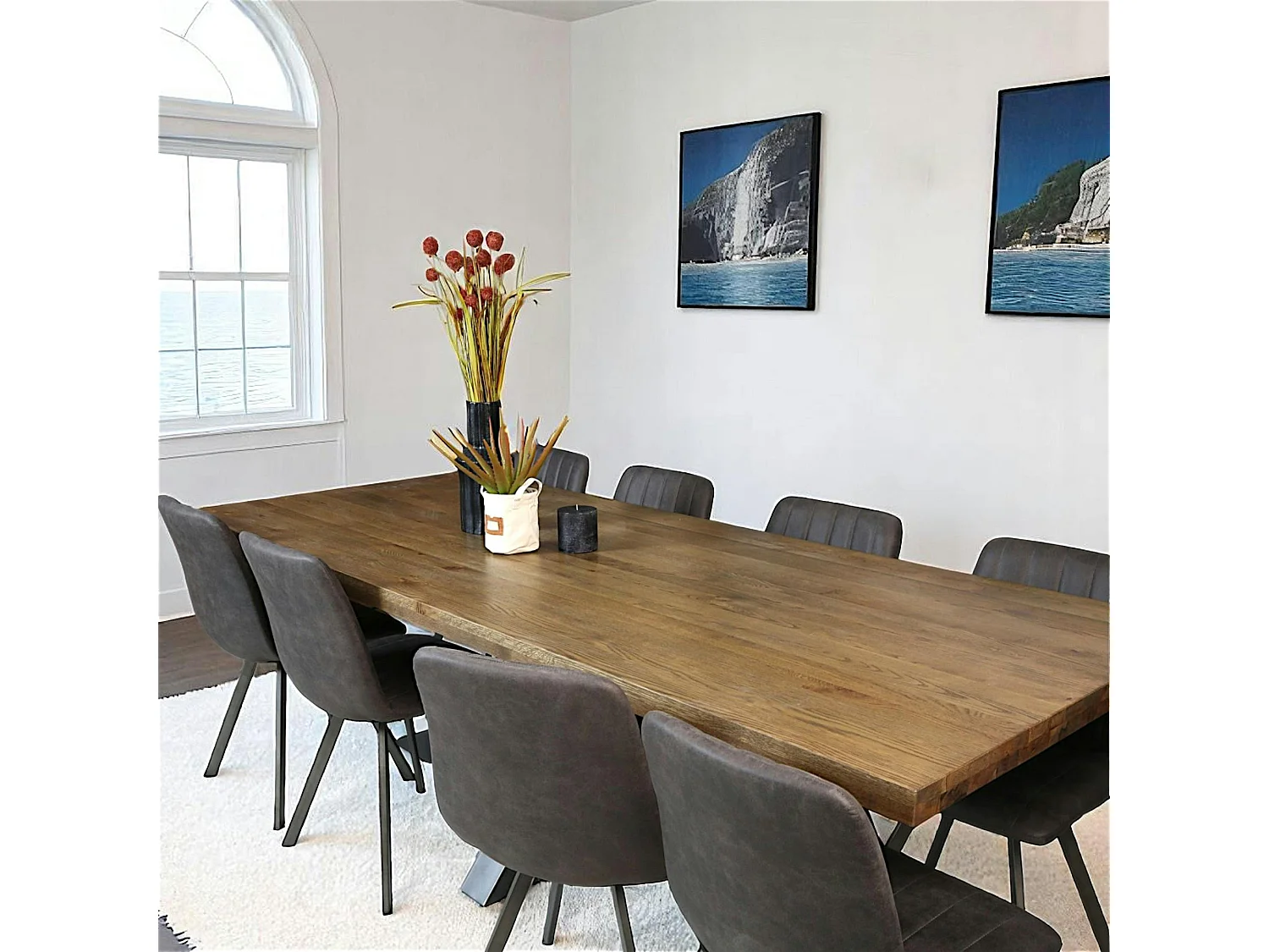 Table pied central bois de chêne et métal 240 cm HUDSON