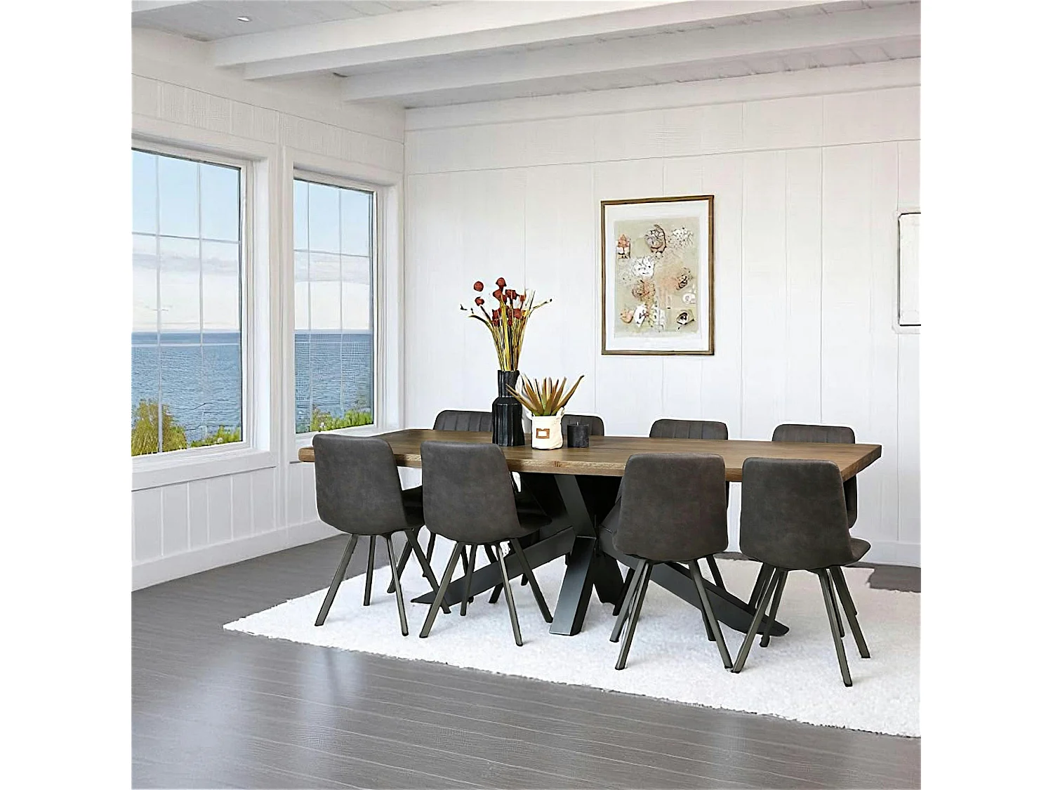 Table pied central bois de chêne et métal 240 cm HUDSON