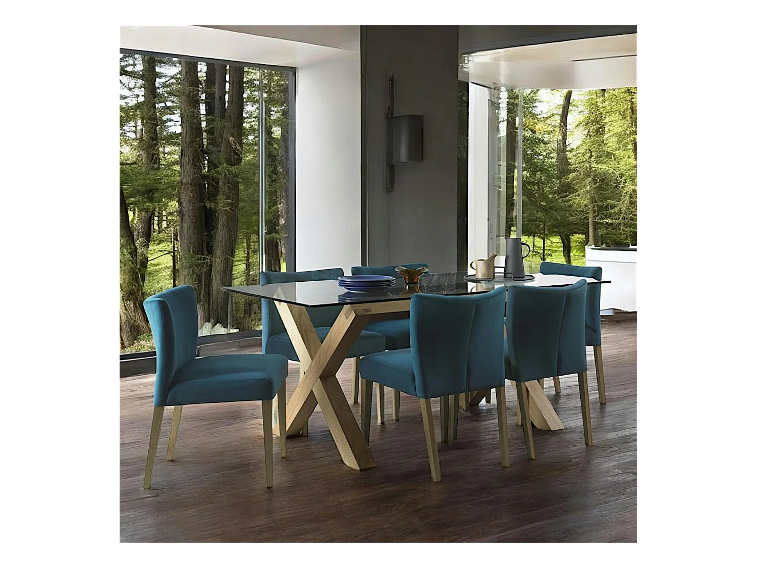 Table à manger en verre et bois 180 cm ALTA