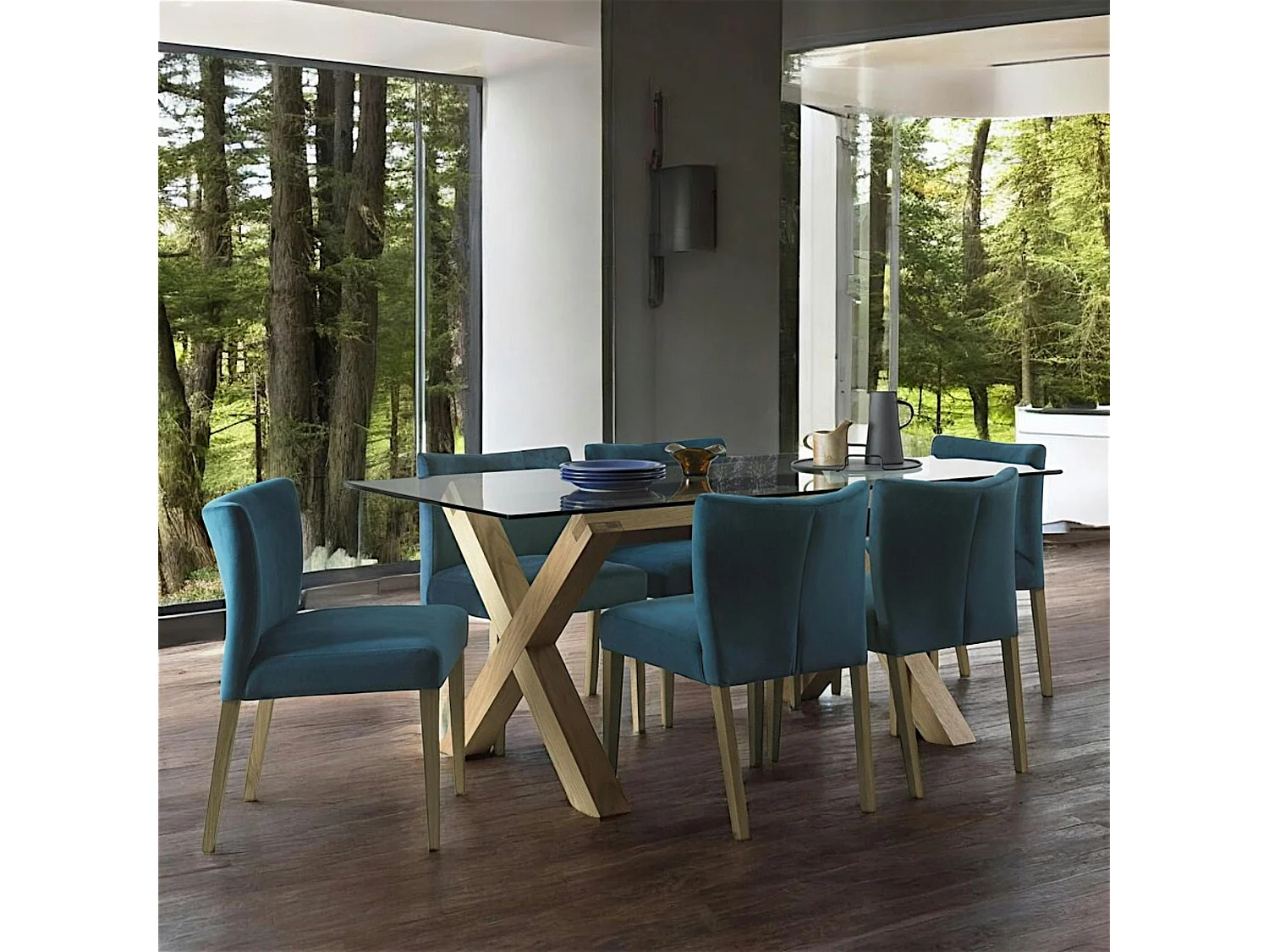 Table à manger en verre et bois 180 cm ALTA