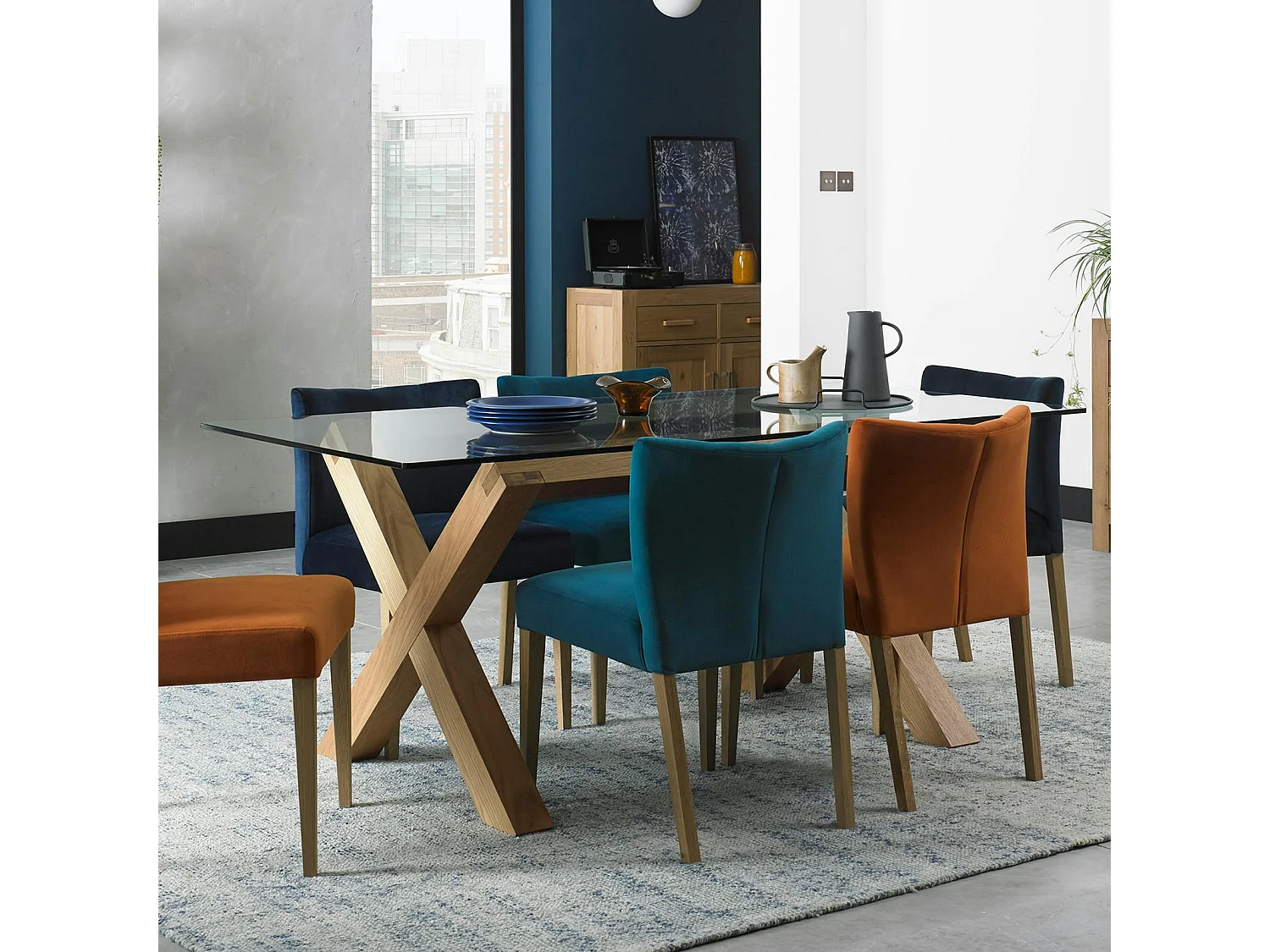 Table à manger en verre et bois 180 cm ALTA