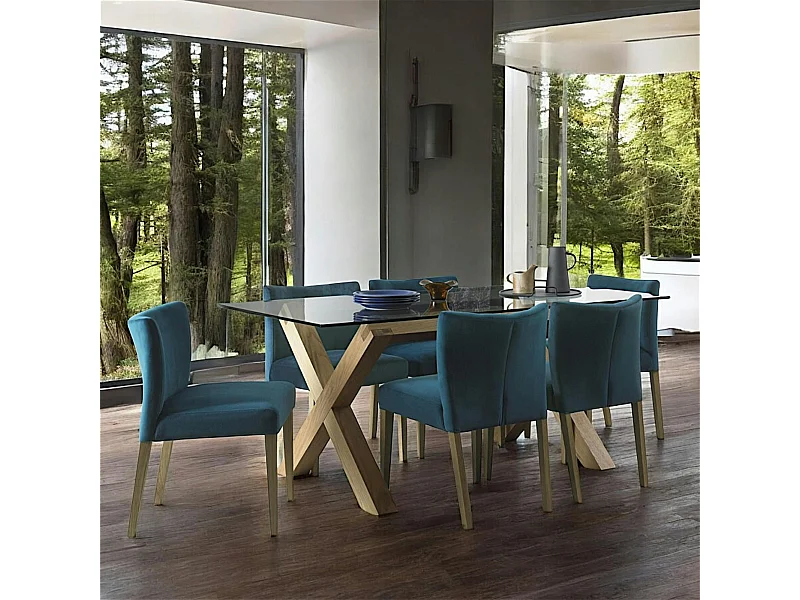 Table à manger en verre et bois 180 cm ALTA