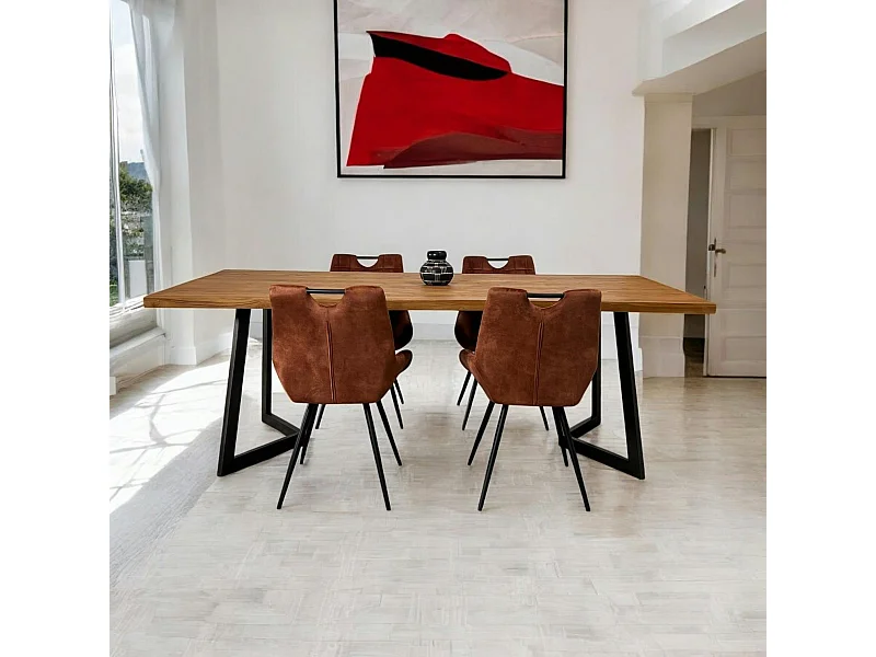 Table à manger bois recyclé teck pied accent 220 cm CLEVELAND