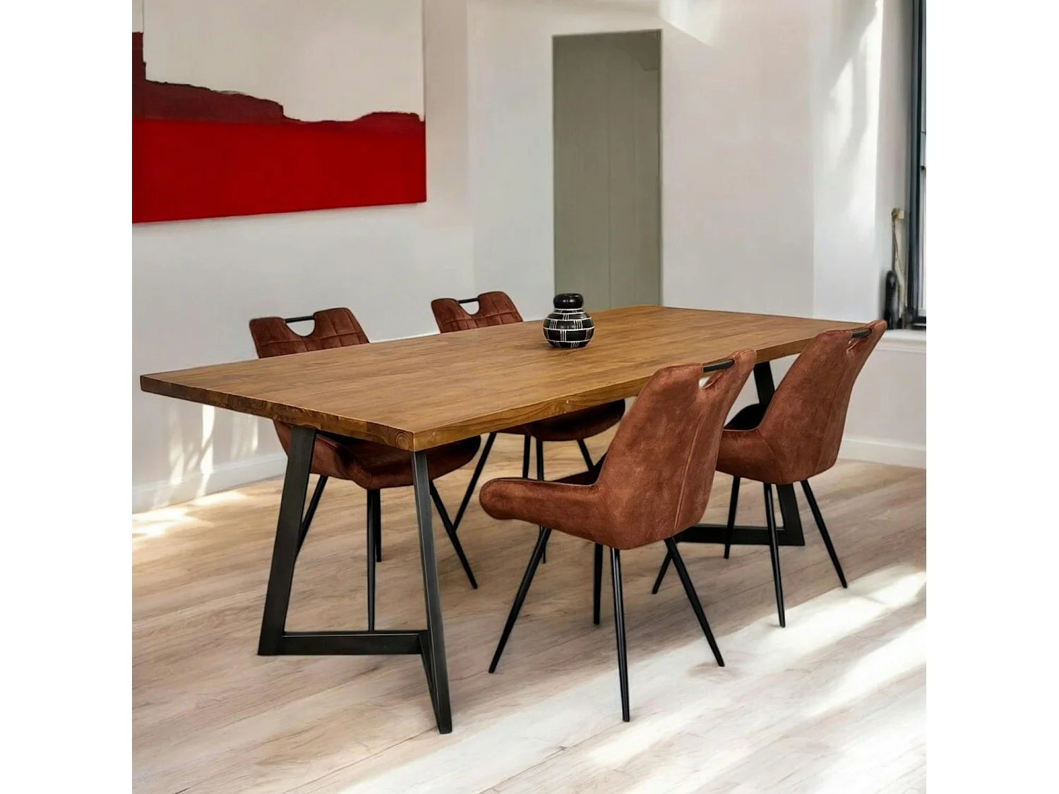 Table à manger bois recyclé teck pied accent 220 cm CLEVELAND