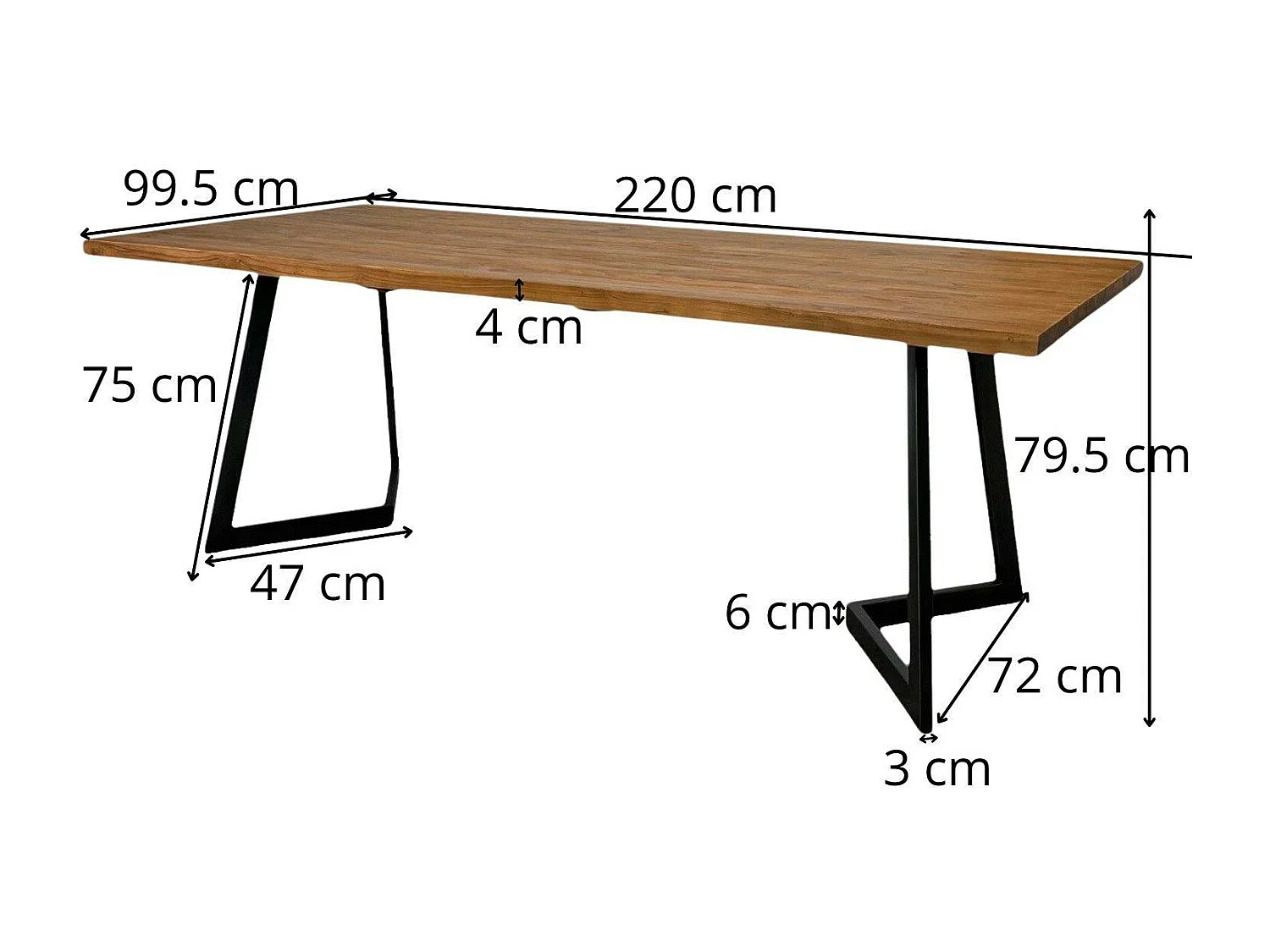Table à manger bois recyclé teck pied accent 220 cm CLEVELAND
