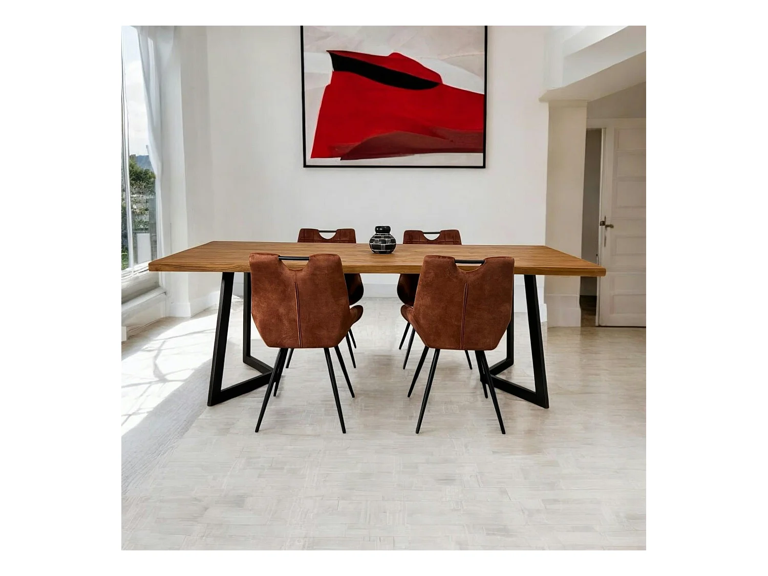 Table à manger bois recyclé teck pied accent 220 cm CLEVELAND