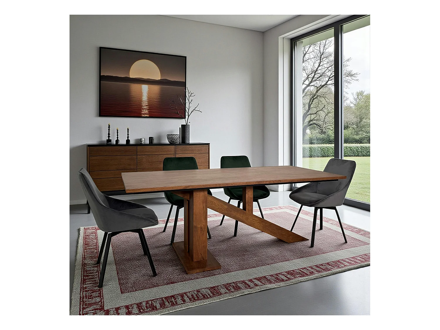 Table à manger moderne piètement oblique chêne massif 200 cm OKA