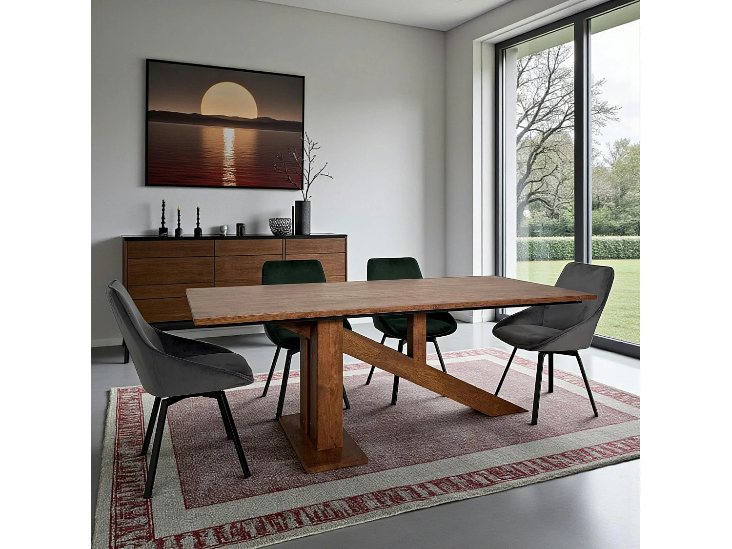 Table à manger moderne piètement oblique chêne massif 200 cm OKA