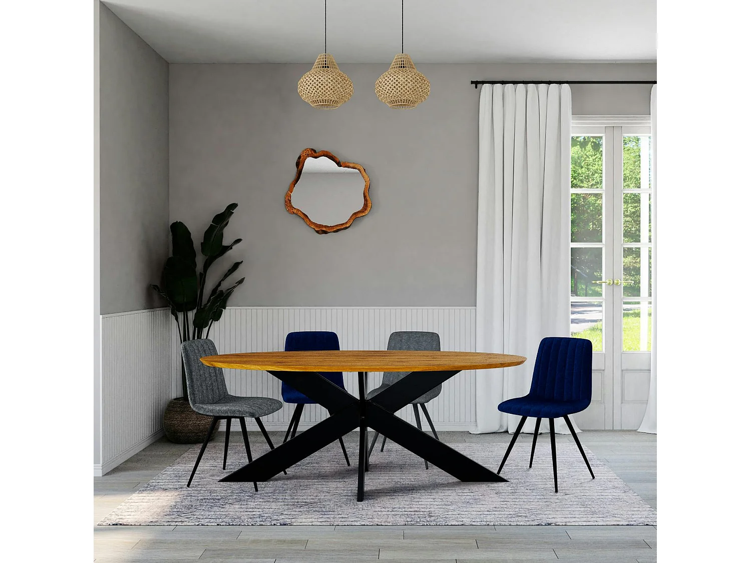 Table ovale en chêne huilé avec pied central en métal noir 200 cm RAGUSE