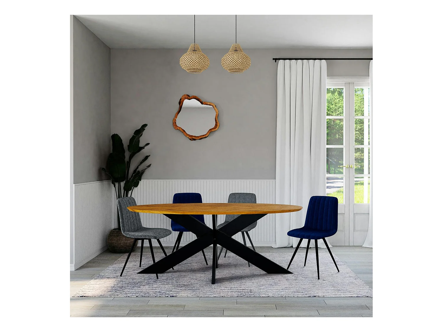 Table ovale en chêne huilé avec pied central en métal noir 200 cm RAGUSE