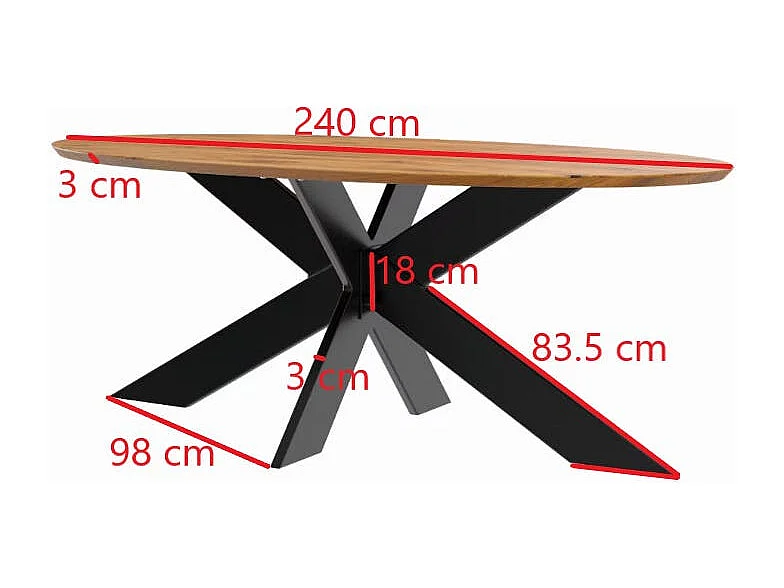 Table ovale en chêne huilé avec pied central en métal noir 240 cm RAGUSE