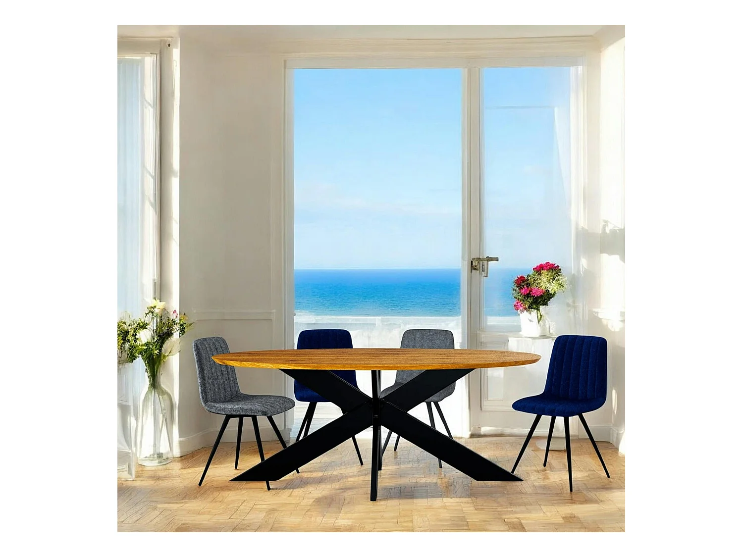 Table ovale en chêne huilé avec pied central en métal noir 240 cm RAGUSE