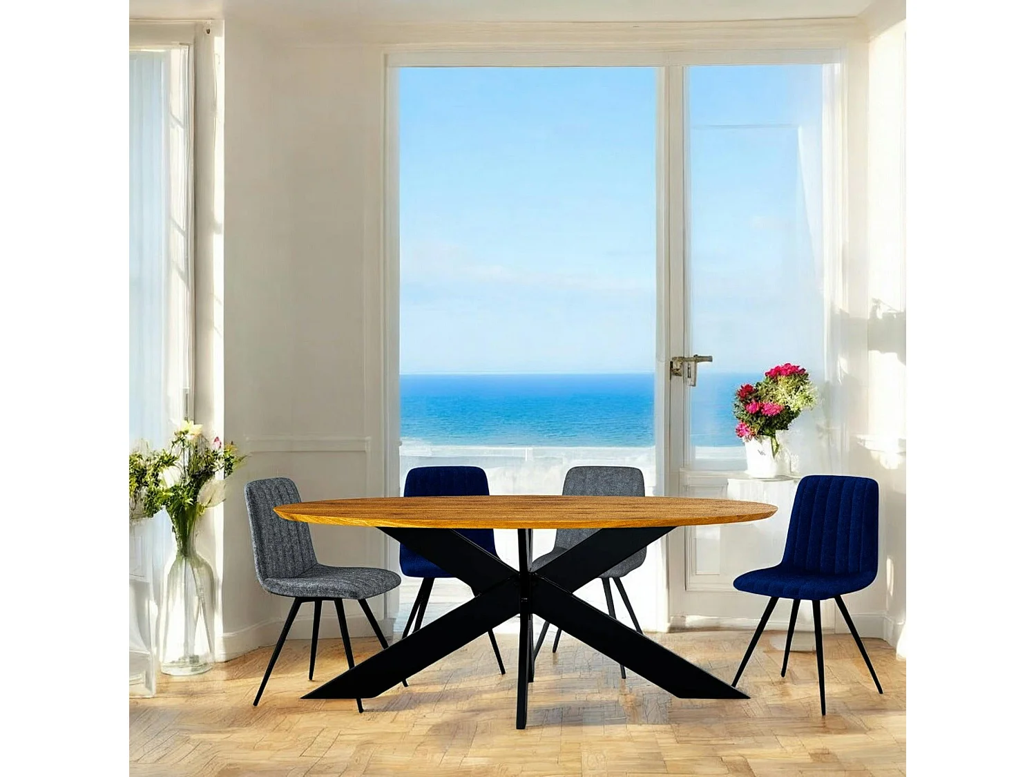 Table ovale en chêne huilé avec pied central en métal noir 240 cm RAGUSE