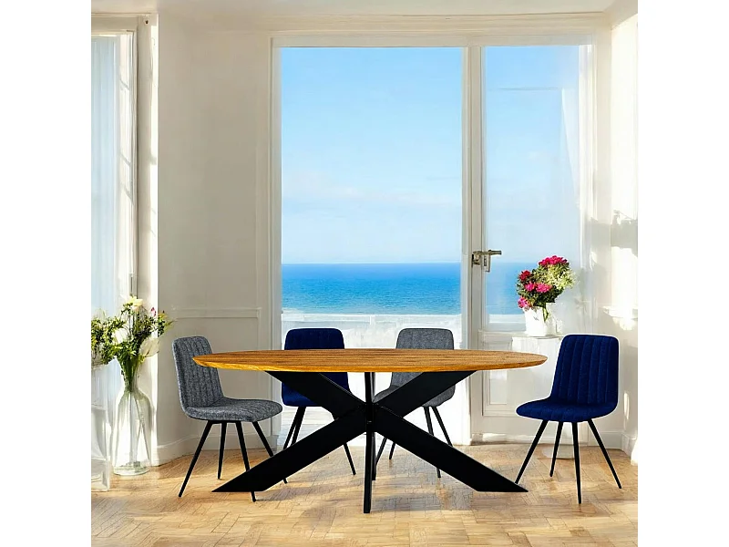 Table ovale en chêne huilé avec pied central en métal noir 240 cm RAGUSE