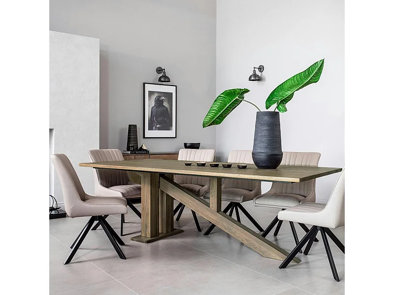 Table à manger moderne piètement oblique chêne massif 240 cm HUDSON