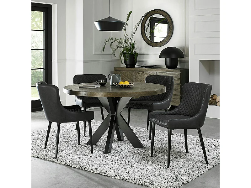 Table à manger ronde en marqueterie de chêne 120 cm ARLINGTON