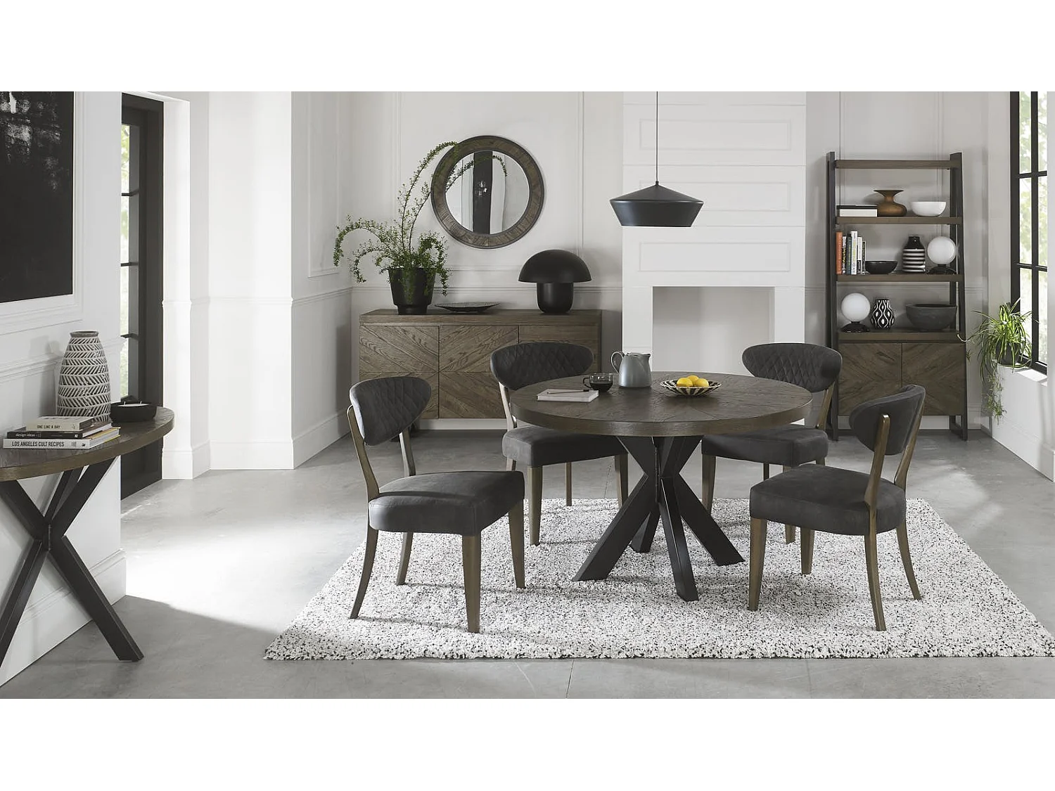 Table à manger ronde en marqueterie de chêne 120 cm ARLINGTON