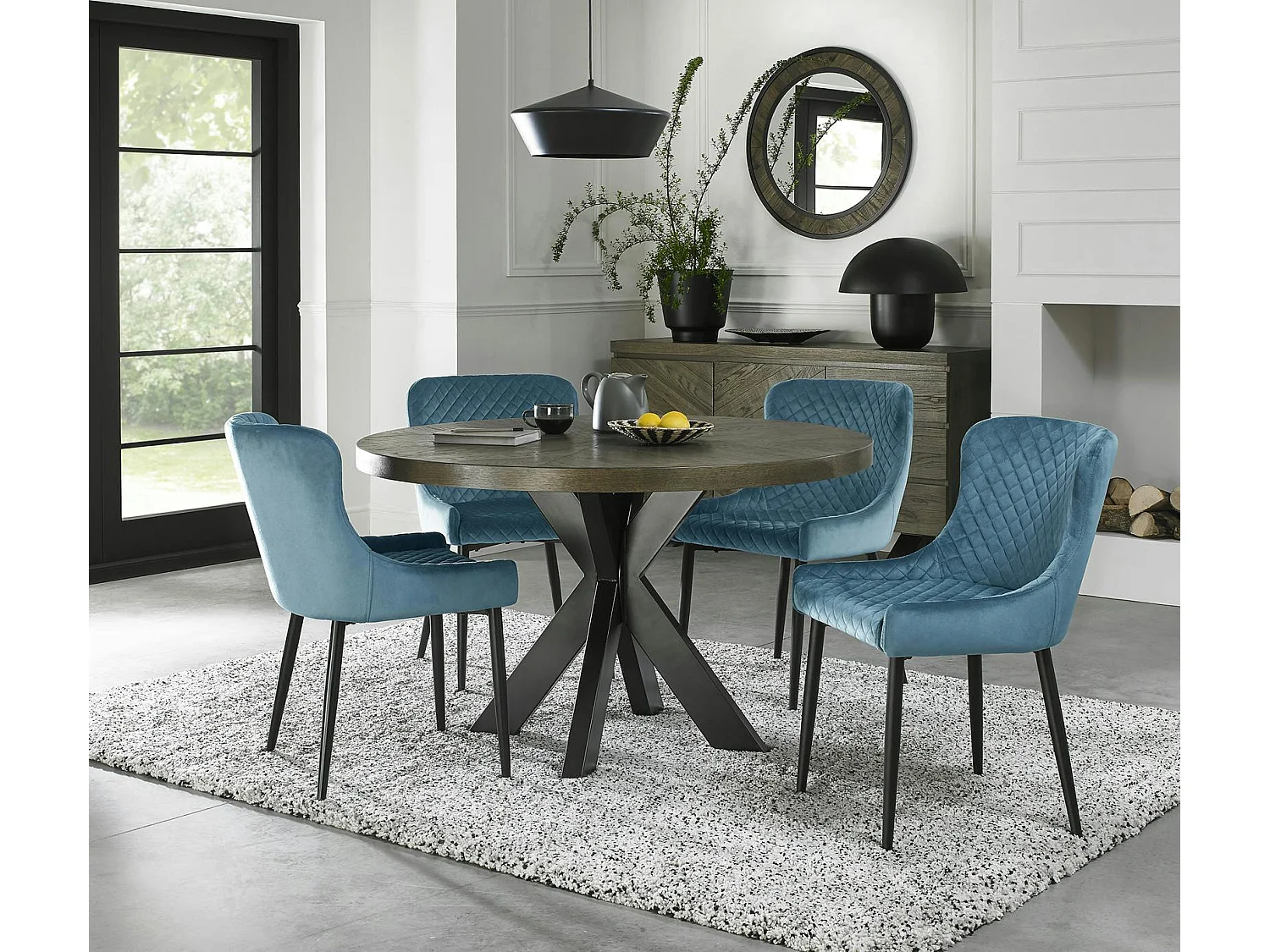 Table à manger ronde en marqueterie de chêne 120 cm ARLINGTON