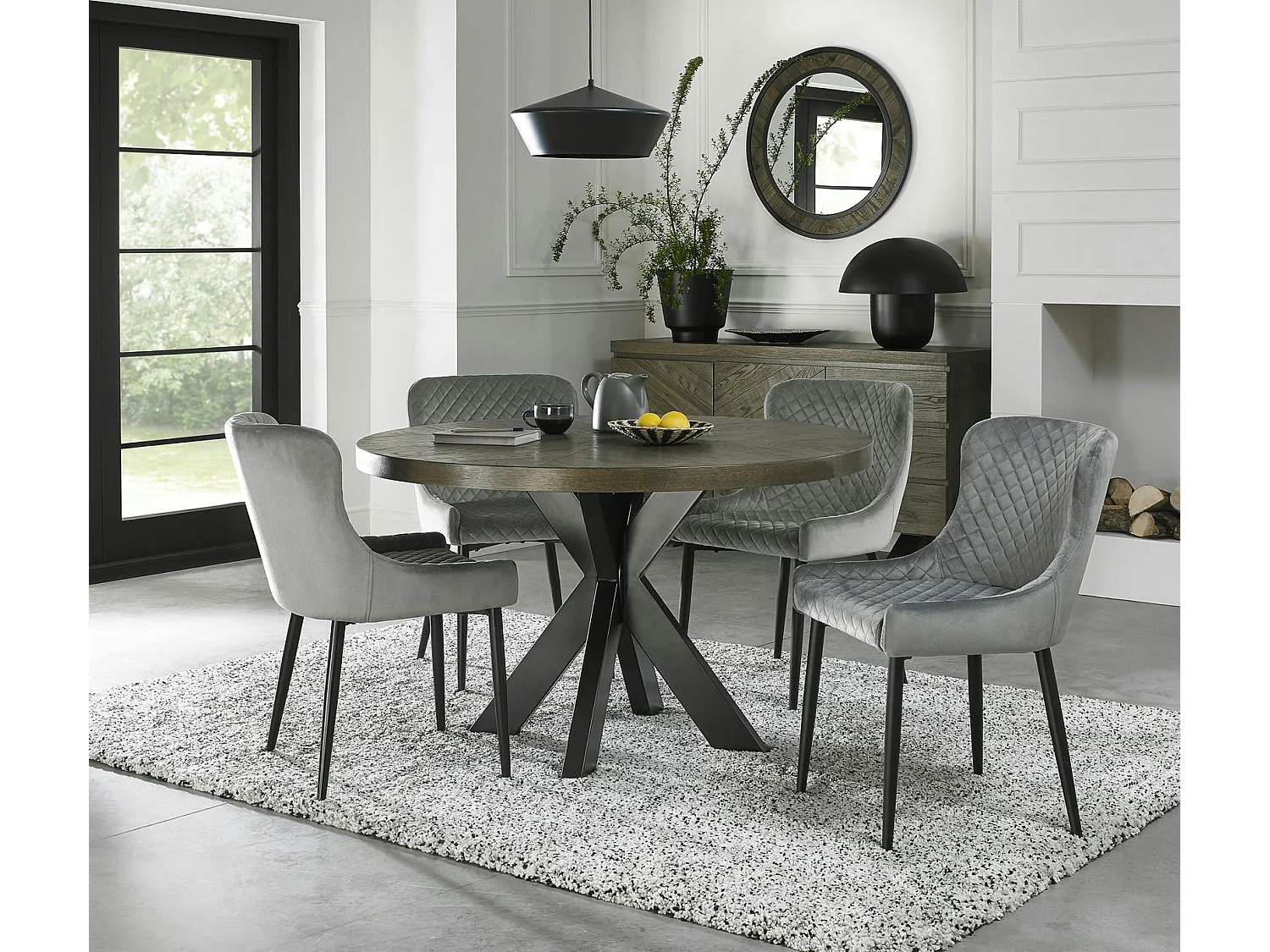 Table à manger ronde en marqueterie de chêne 120 cm ARLINGTON