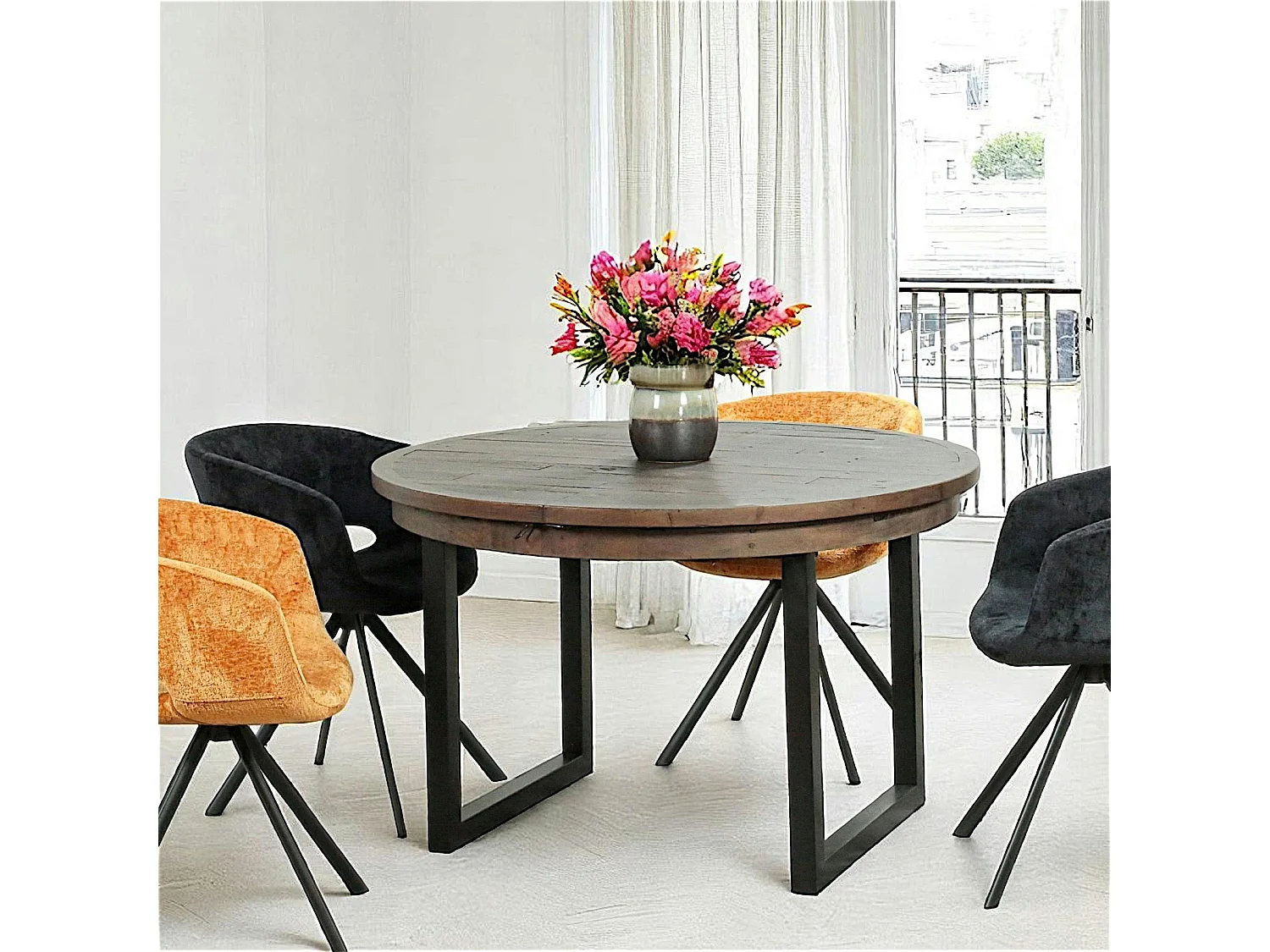 Table ronde extensible en bois recyclé D 120-160 cm SAMOA