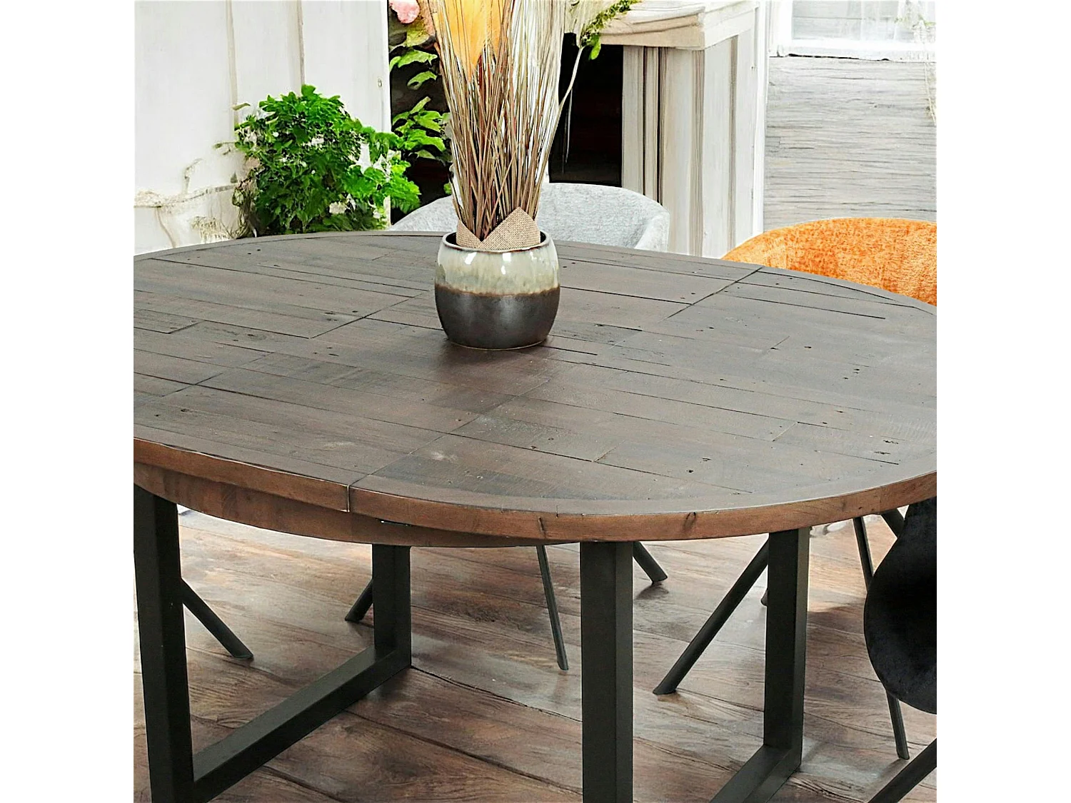 Table ronde extensible en bois recyclé D 120-160 cm SAMOA