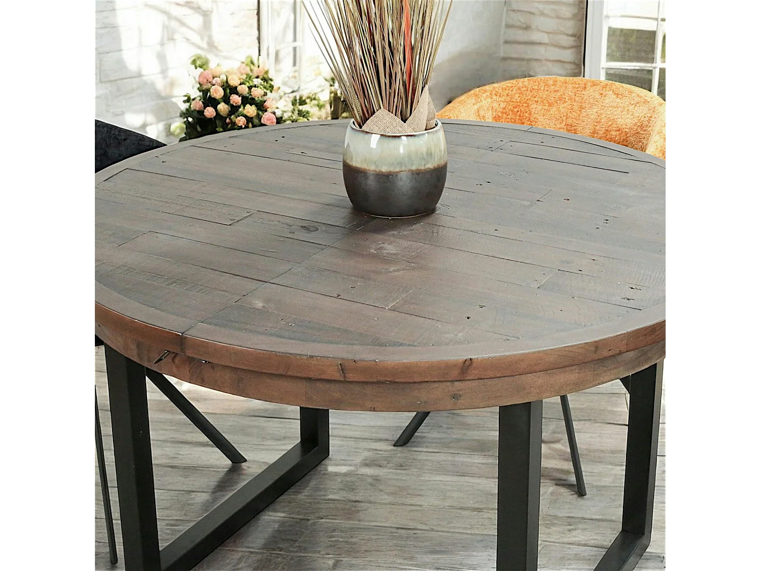 Table ronde extensible en bois recyclé D 120-160 cm SAMOA