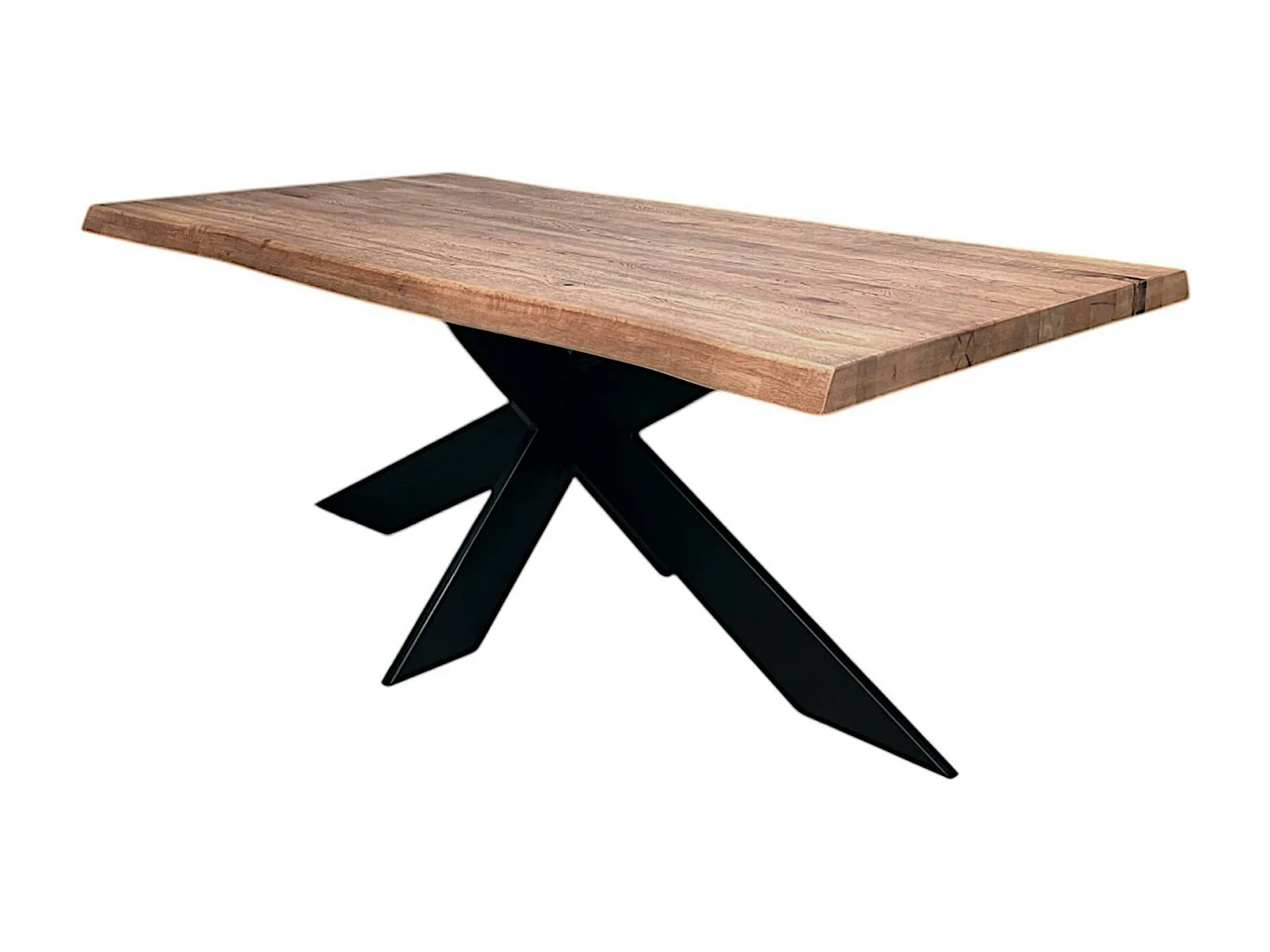 Table pied central en chêne brun avec bords naturels 240 cm PALERME